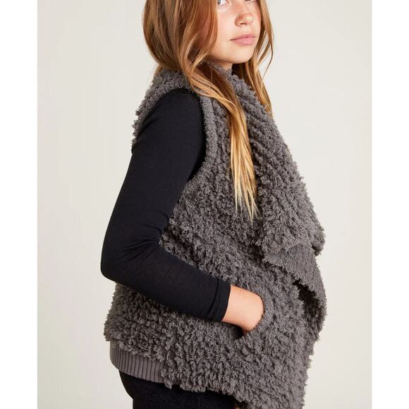 NEW Barefoot Dreams CozyChic Loop Fringe Cascading Vest Girls 6/7 Smokey Gray - Picture 3 of 13